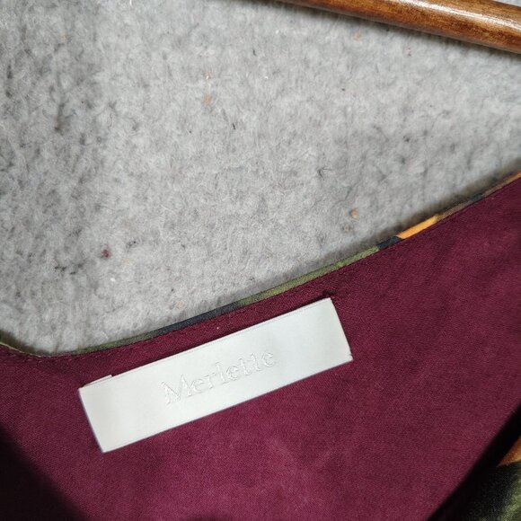 Merlette Dress Women's Medium Purple Floral Print V-Neck Swing Flowy Trapeze - Picture 8 of 12